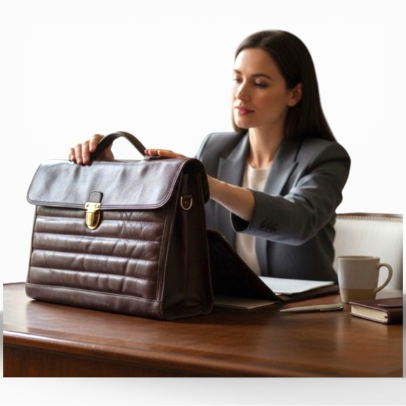 Vintage 1980’s Leather Carrying Brief - Picture 7 of 7